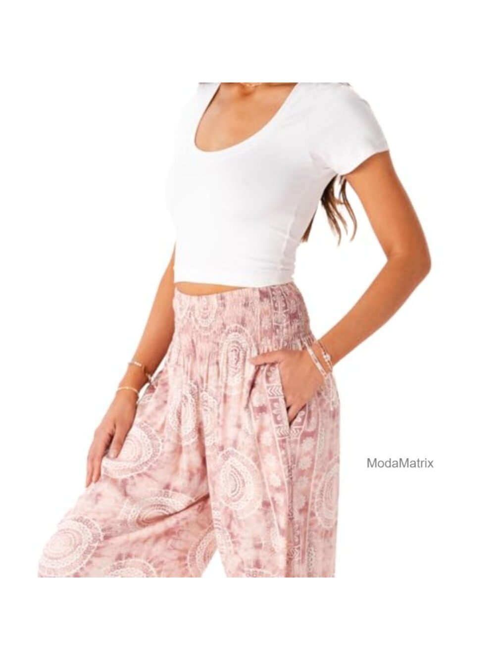 Lotus and Luna Harem Pants for Women Boho Yoga Lounge Pants Smocked Waist Cuffed